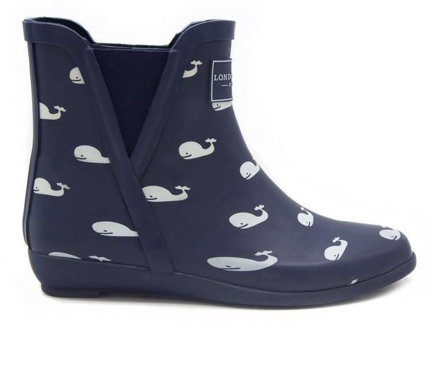 Women's London Fog Piccadilly Chelsea Rain Boots in Navy Whales color