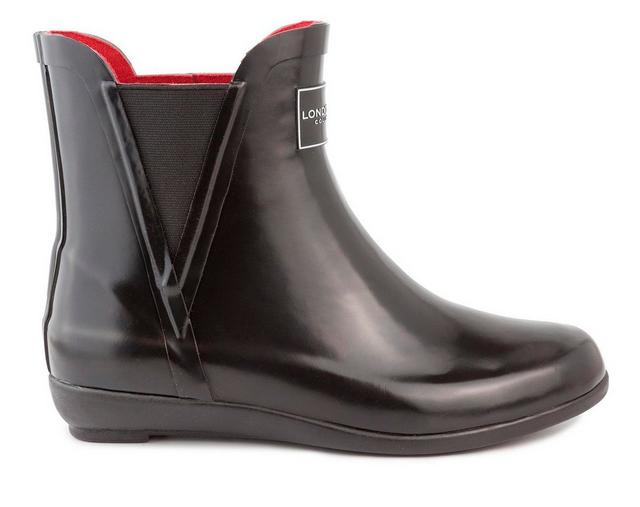 Women's London Fog Piccadilly Chelsea Rain Boots in Black Shiny color