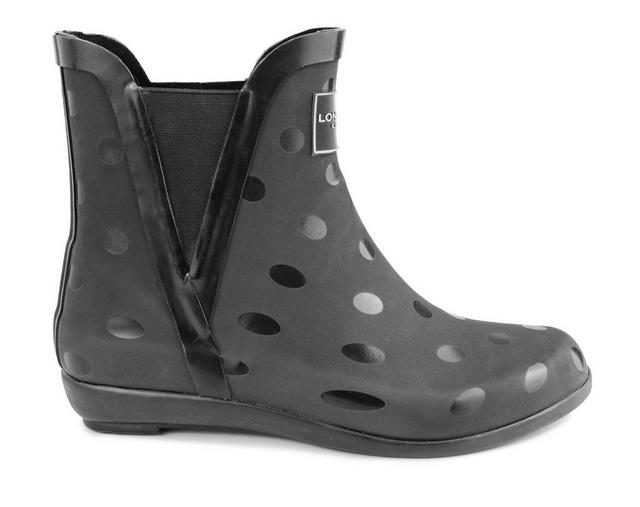 Women's London Fog Piccadilly Chelsea Rain Boots in Black Shiny Dot color