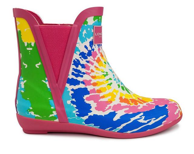 Women's London Fog Piccadilly Chelsea Rain Boots in Fuchsia Tie Dye color