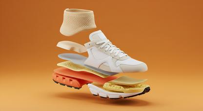 Image depicting a running shoe being constructed