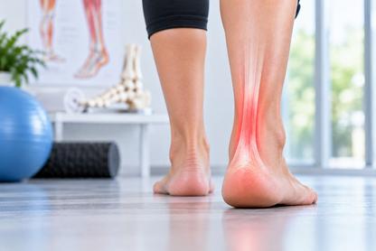 Person walking barefoot with achilles pain