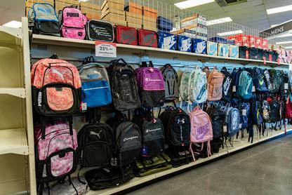 Wall of Backpacks in Shoe Carnival