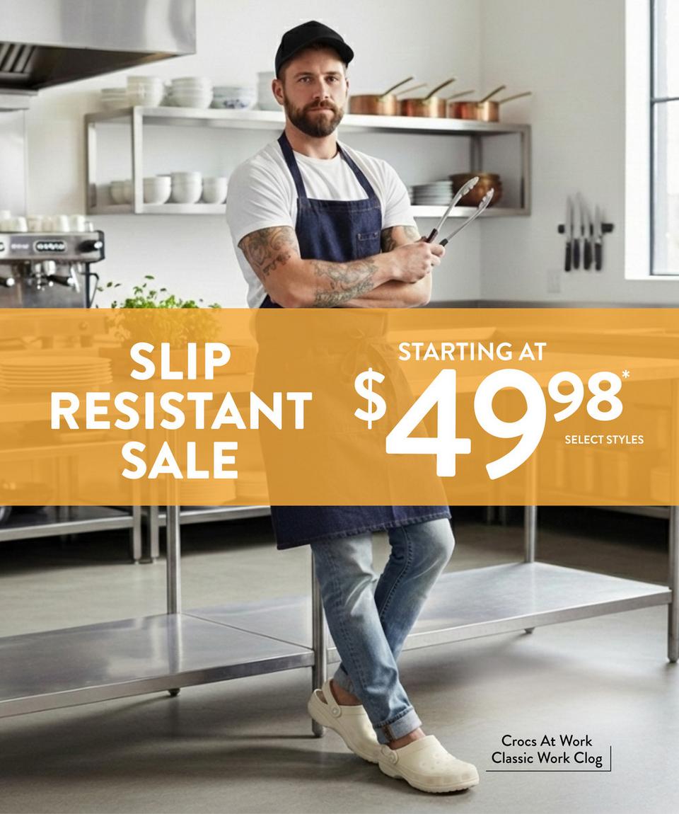Stay grounded with slip-resistant work wear starting at $49.98.