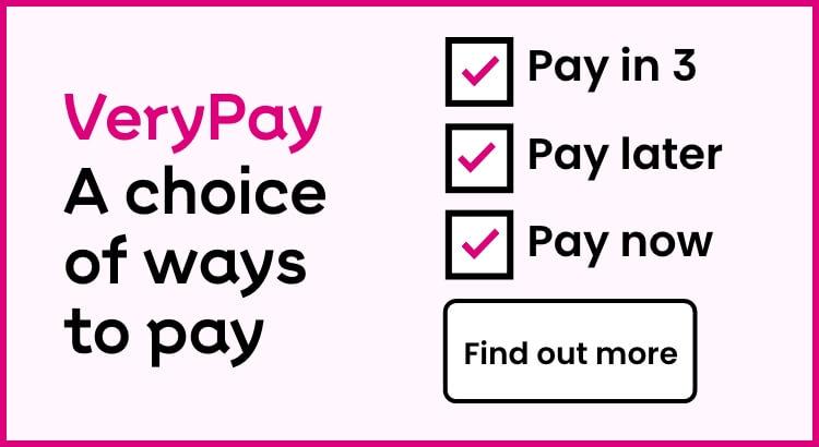 VeryPay. A choice of ways to pay: Pay in 3, Pay later or Pay now. Find out more