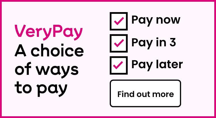VeryPay. A choice of ways to pay: Pay in 3, Pay later or Pay now. Find out more