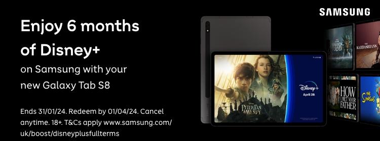 Enjoy 6 months of Disney+ on Samsung with your new Galaxy Tab S8