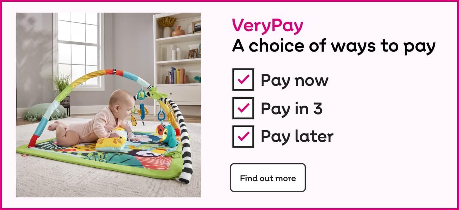 VeryPay. A choice of ways to pay: Pay in 3, Pay later or Pay now. Find out more