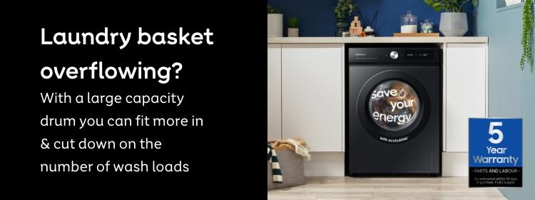 Samsung | With a large capacity drum you can fit more in and cut down on the number of wash loads