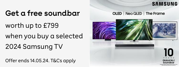 Samsung | Get a free soundbar worth up to £799 when you buy a selected 2024 Samsung TV. Shop now. Offer ends 14.05.24. T&Cs apply