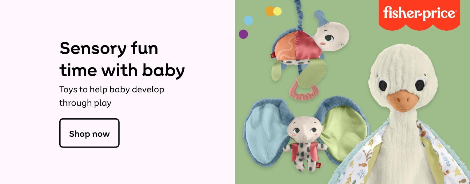 Sensory fun time with baby. Toys to help baby develop throug play. Shop now