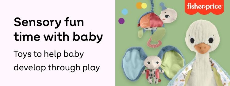 Sensory fun time with baby. Toys to help baby develop throug play. Shop now