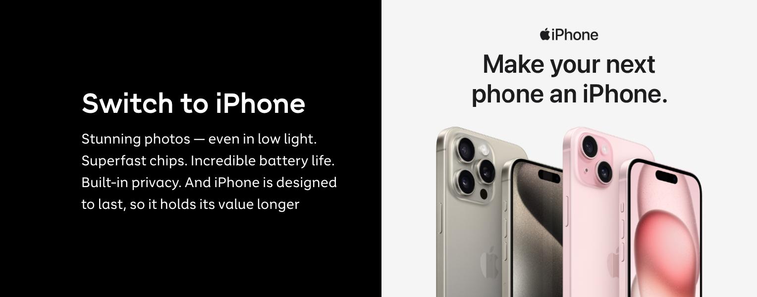 iPhone | Switch to iPhone. Stunning photos - even in low light. Superfast chips. Incredible battery life. Built-in privacy and iphone is designed to last, so it holds its value longer. Shop now