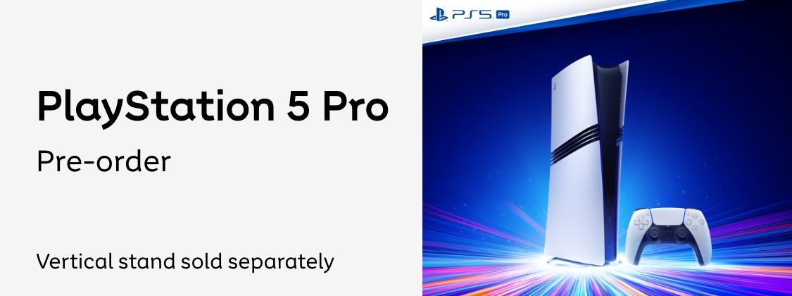 PlayStation 5 Pro. witness play unleashed. Pre-order. Vertical stand sold separately