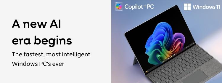Windows 11. Copilot +PC. A new AI
era begins
The fastest, most intelligent
Windows PC's ever
Shop now.