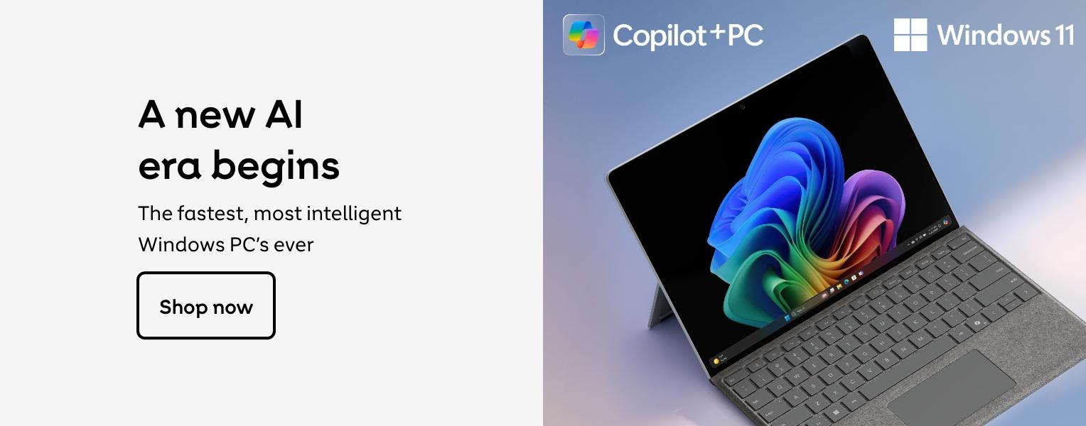 Windows 11. Copilot +PC. A new AI
era begins
The fastest, most intelligent
Windows PC's ever
Shop now.