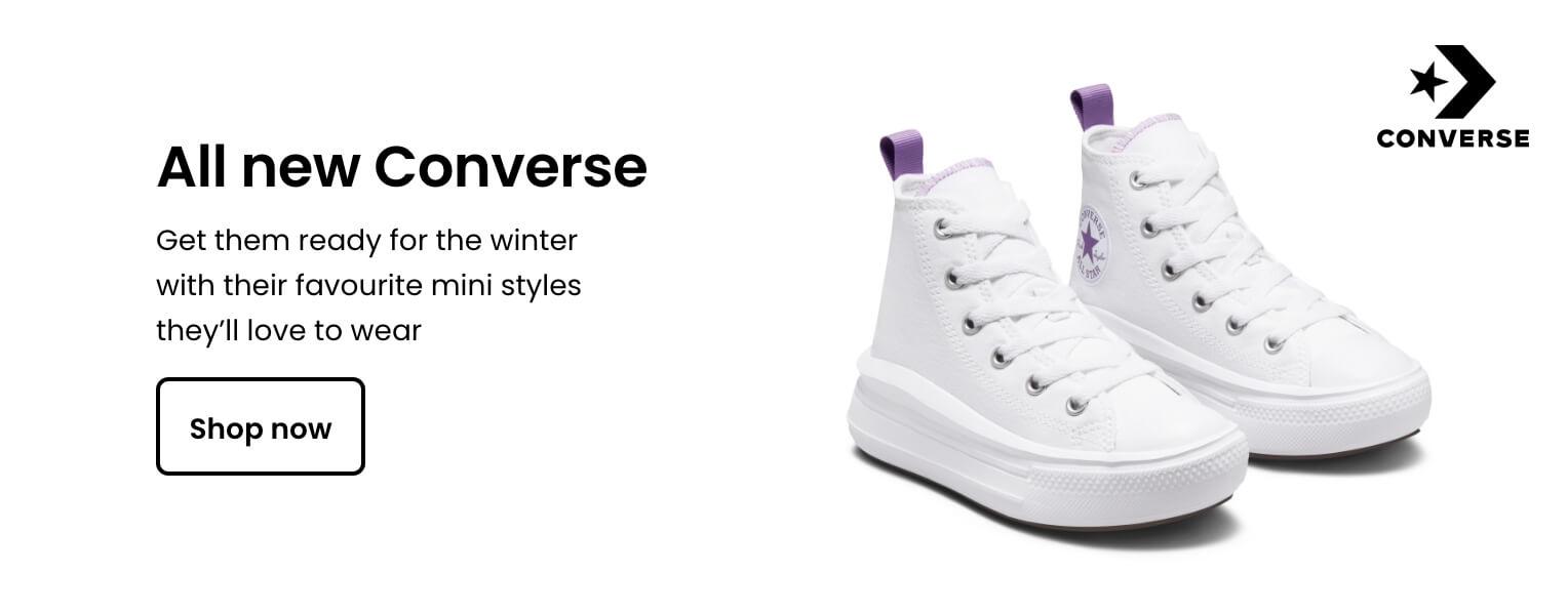 All new Converse. Get them ready for the winter with their favourite mini styles they'll love to wear.