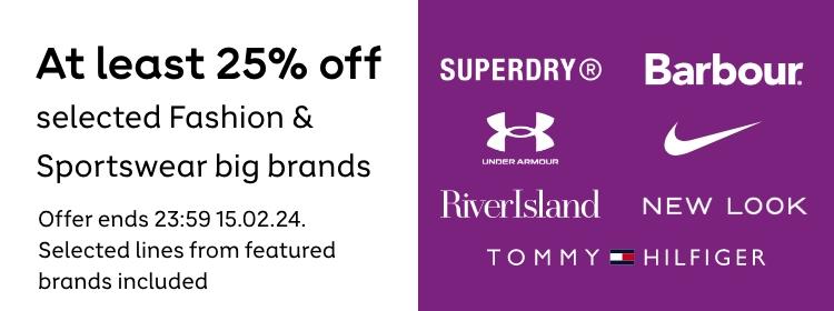 At least 20% off selected Fashion & Sportswear big brands. Offer ends 23:59 15.02.24. Selected lines from featured brands included