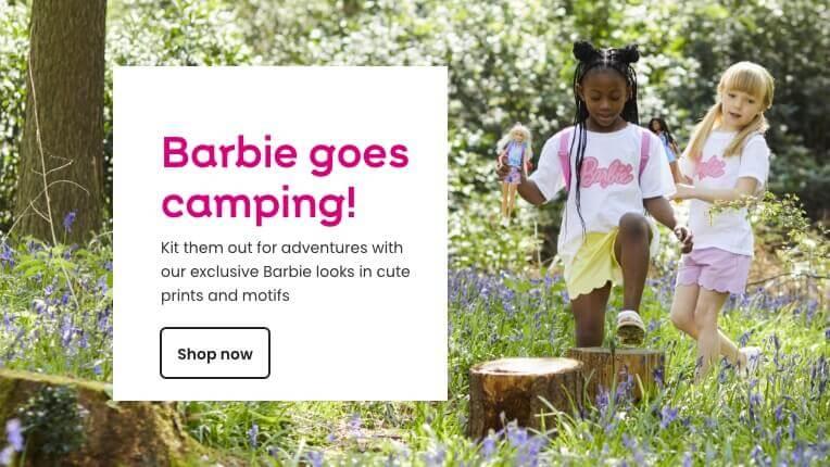 Barbie goes camping! Kit them out for adventures with our exclusive Barbie looks in cute prints and motifs