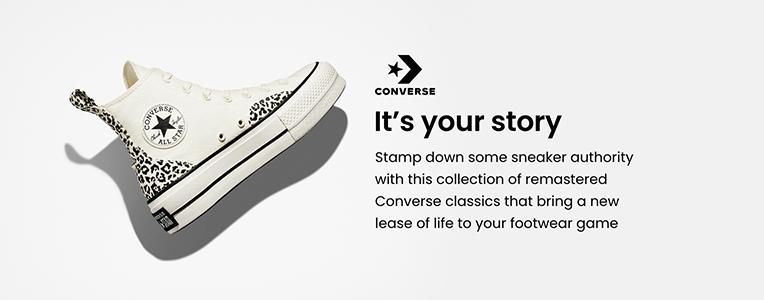Converse. It's your story. Stamp down some sneaker authority with this collection of remastered Converse classics that bring a new lease of life to your footwear game.