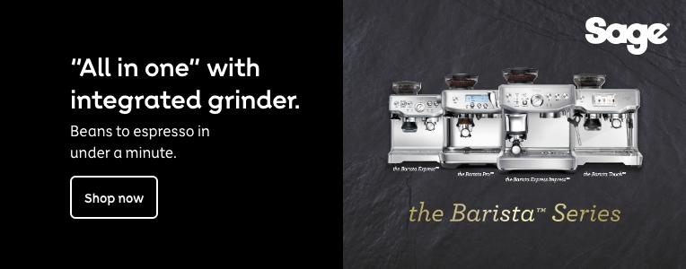 All in one with
integrated grinder.
Beans to espresso in
under a minute.
Shop now