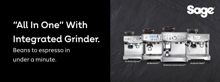 All in one with
integrated grinder.
Beans to espresso in
under a minute.
Shop now