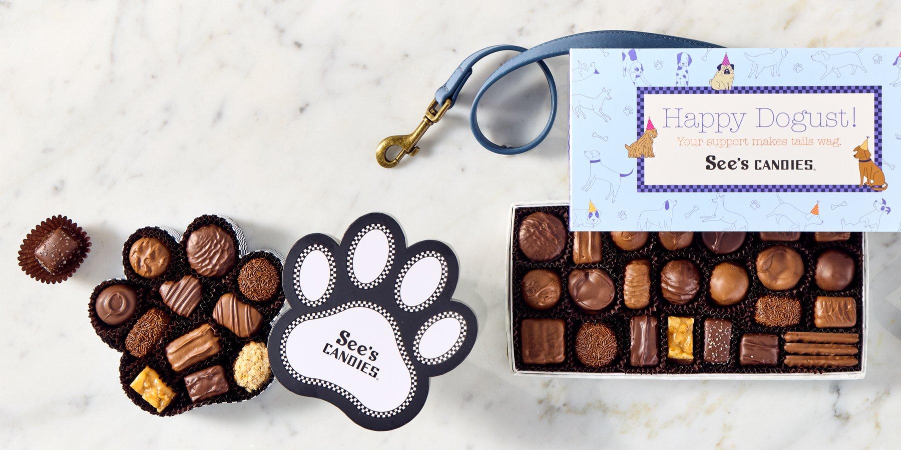Celebrating Dogust featuring Assorted Chocolates and Paw Box