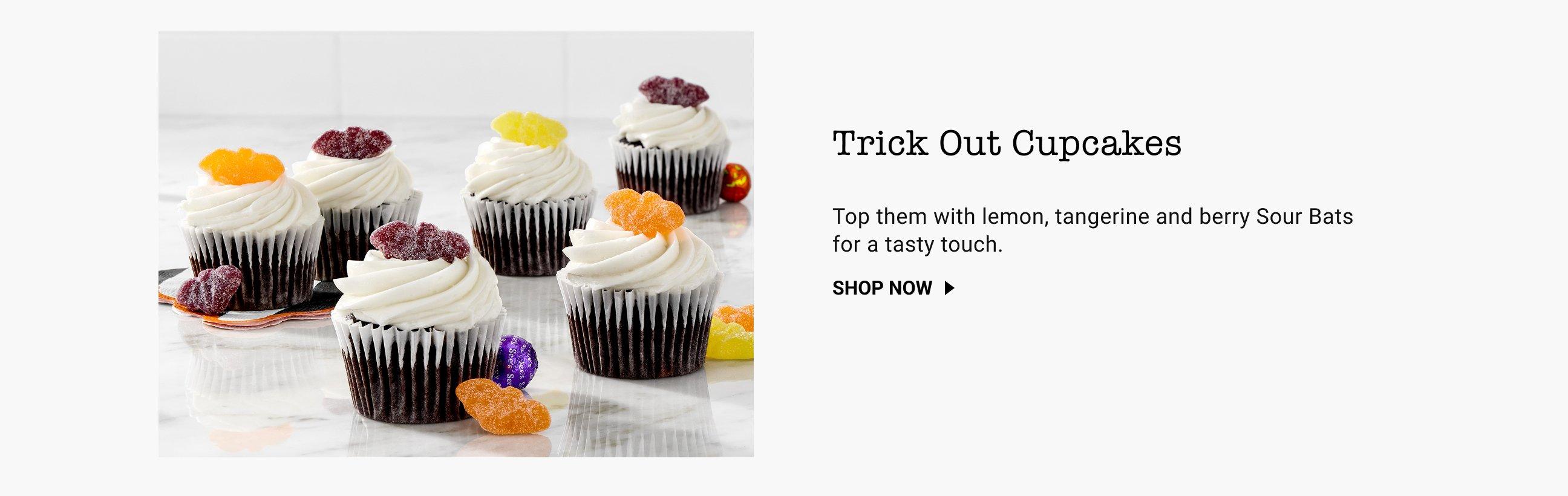 Trick Out Cupcakes featuring Sour Bats as a cupcake topper