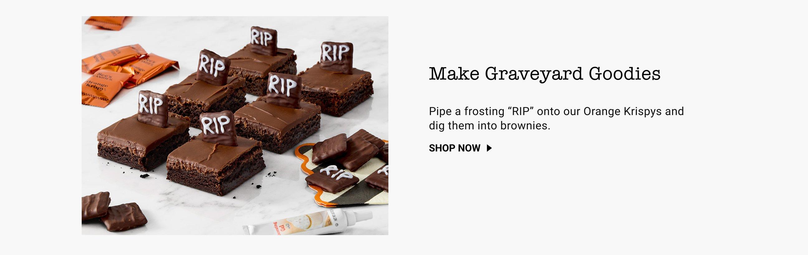 Make Graveyard Goodies using our Orange Krispys and dig them into brownies