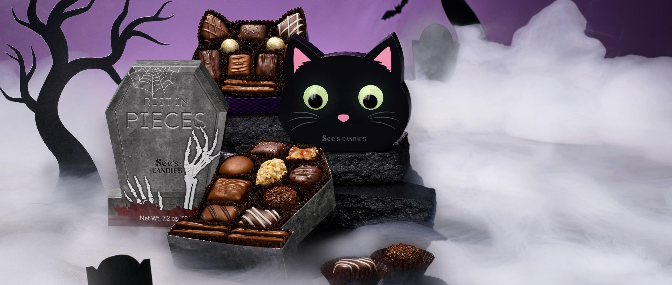 Halloween launch featuring Purr-fect Treat Box and Rest In Pieces Tombstone