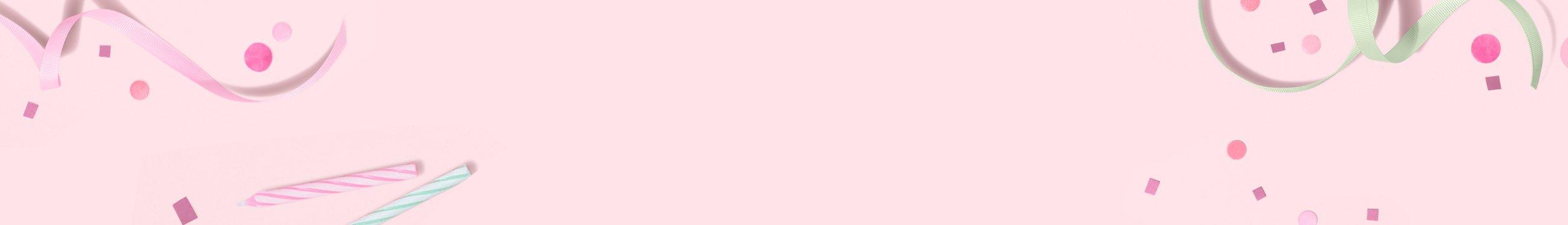 Pastel pink background with confetti