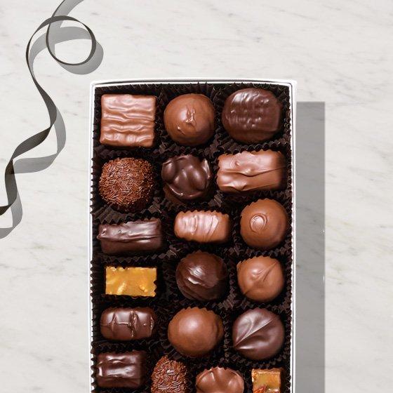 An open box of chocolates.