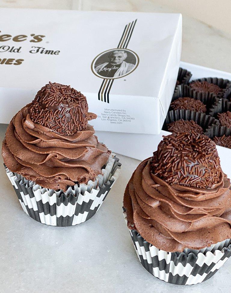 Close up of Bordeaux Buttercream cupcakes