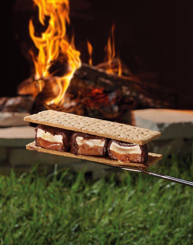 Three scotchmallows in between two graham crackers