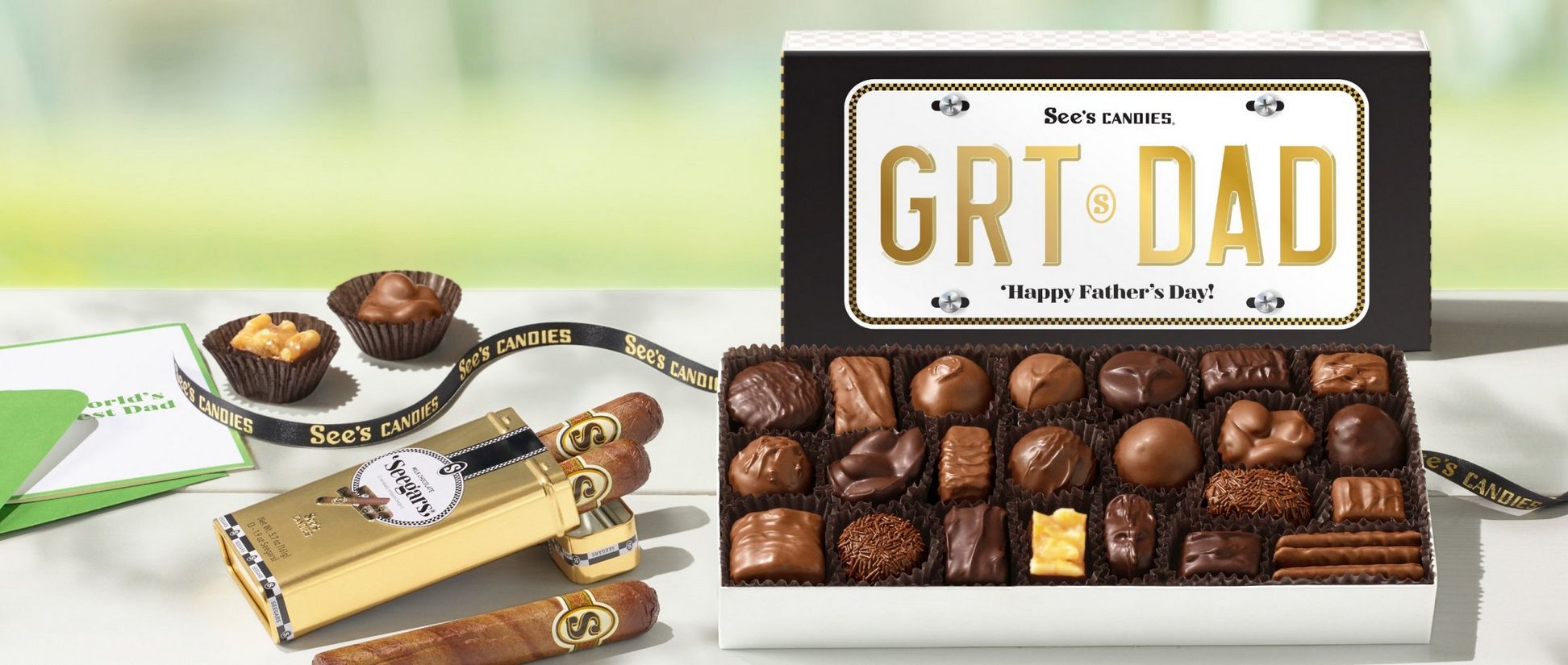 variety of Father's day treats featuring Assorted Chocolates and Milk Chocolate Seegars