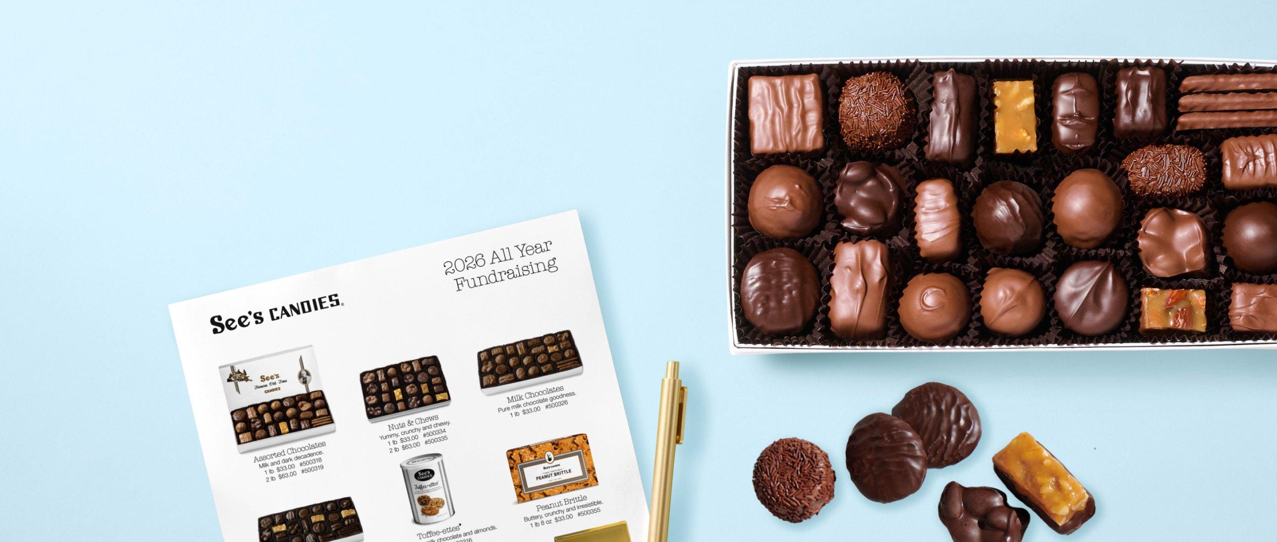 Boxes of chocolates with a pre-sell order form.