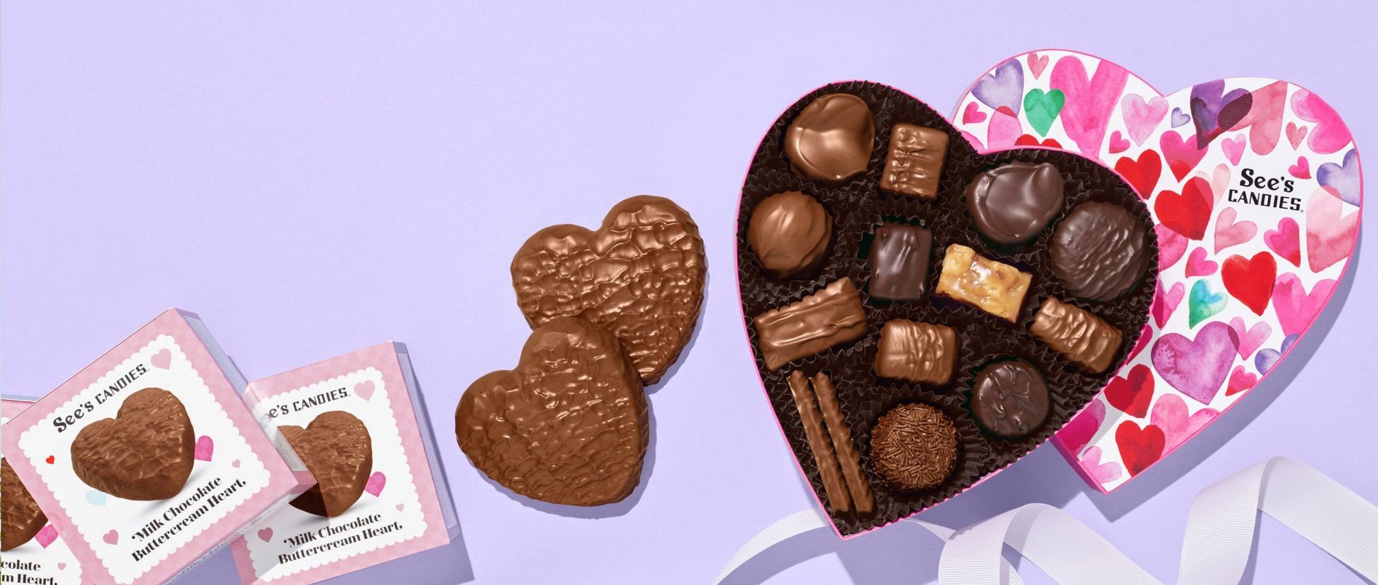 A variety of chocolate hearts and heart-shaped boxes