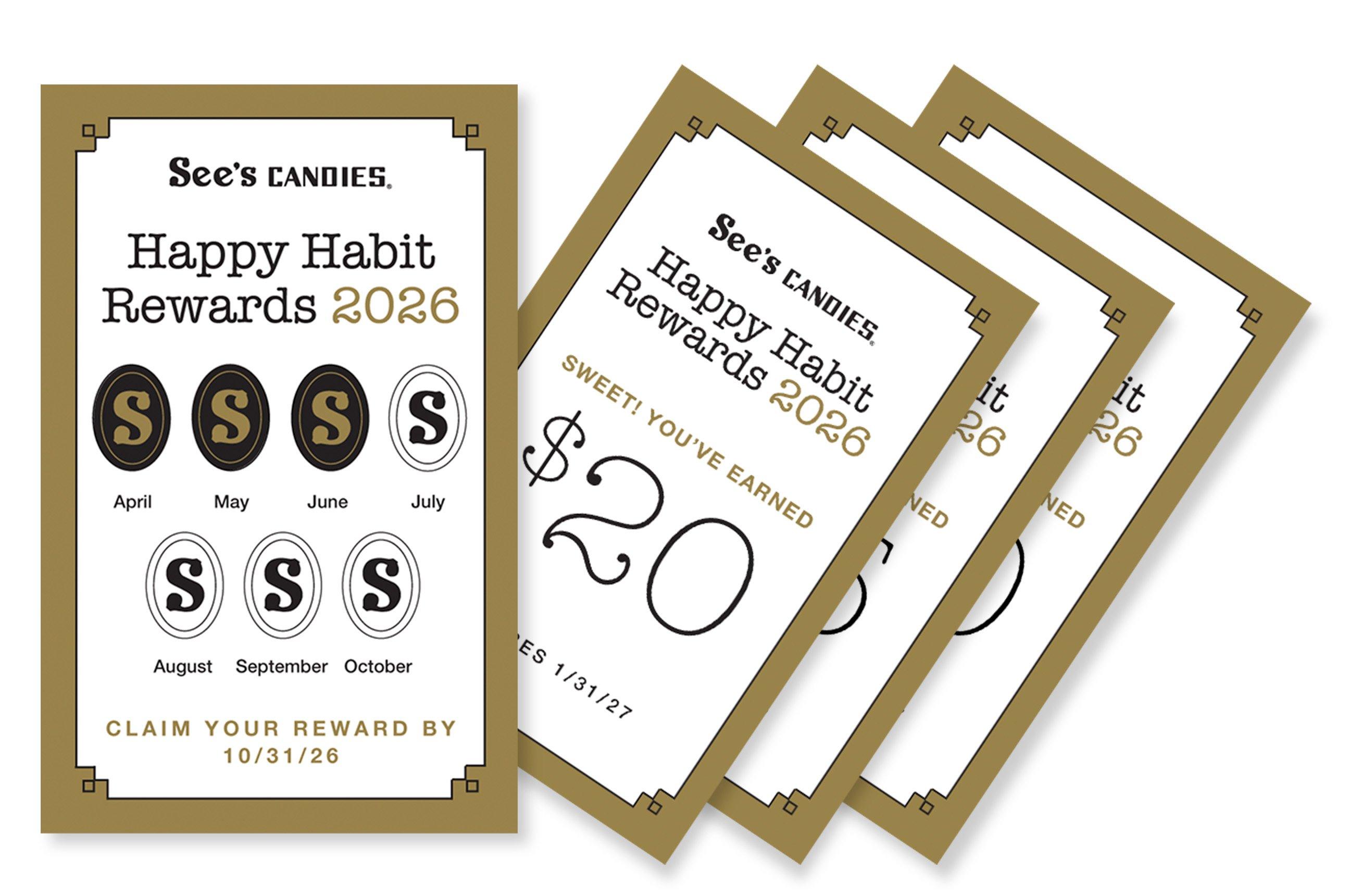 A happy habits reward card with stamps for each month