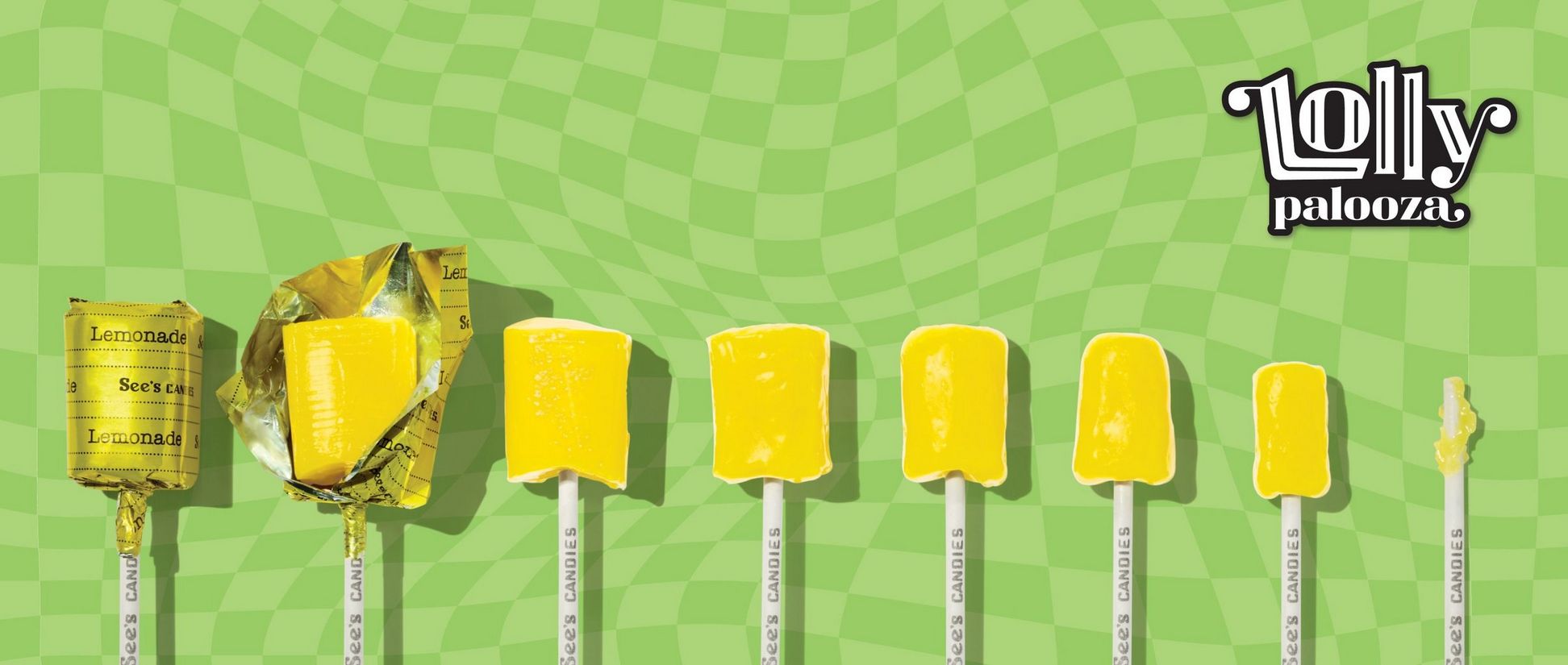A row of lemonade lollypops gradually getting smaller in size