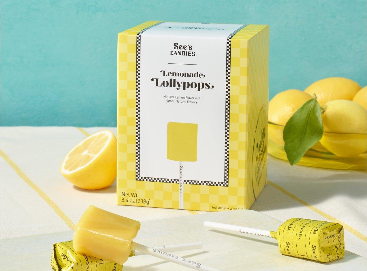 A box of lemonade lollypops