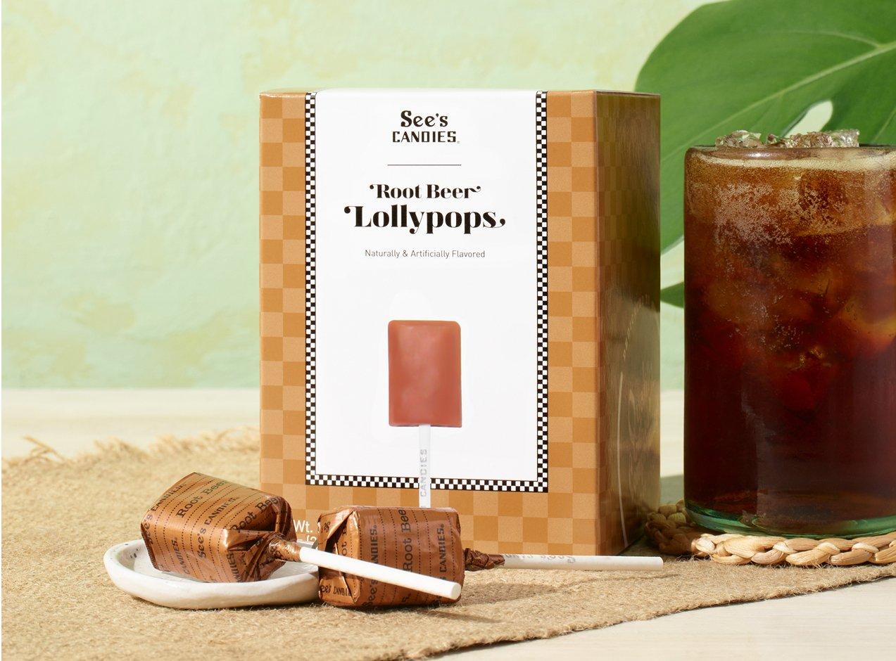 A box of rootbeer lollypops