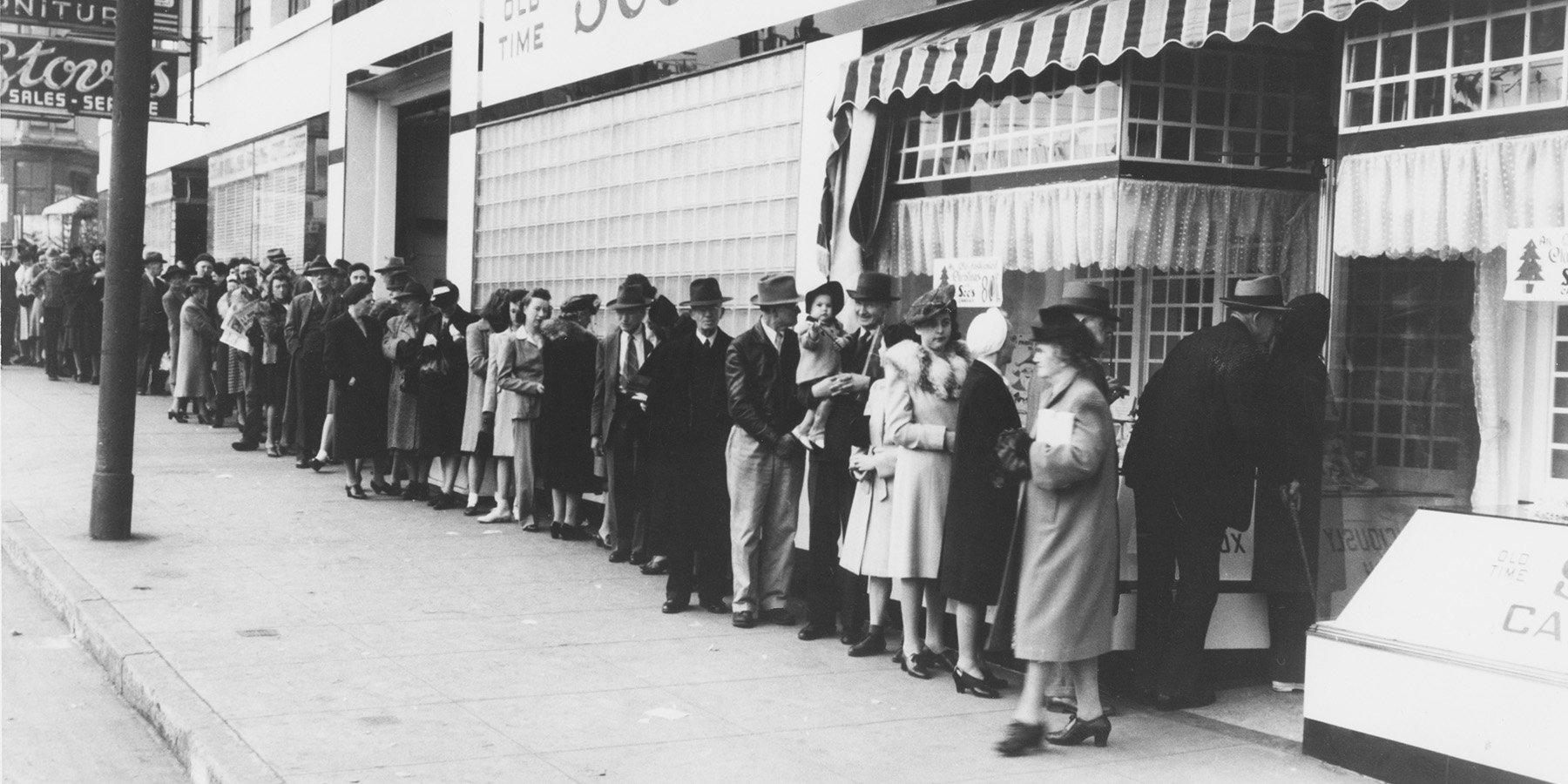 Vintage image of the line at a See's Store