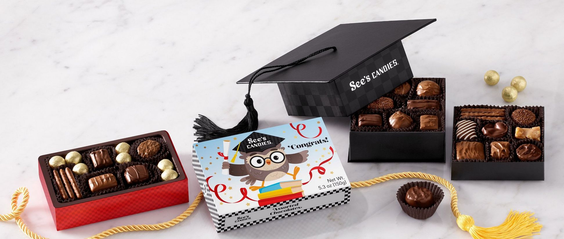 Close up of different graduation gifts