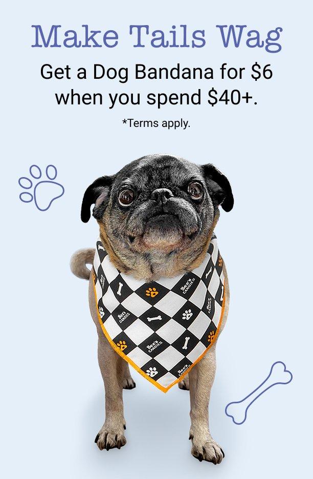 Get a Dog Bandana for $6 when you spend $40+. Terms Apply.