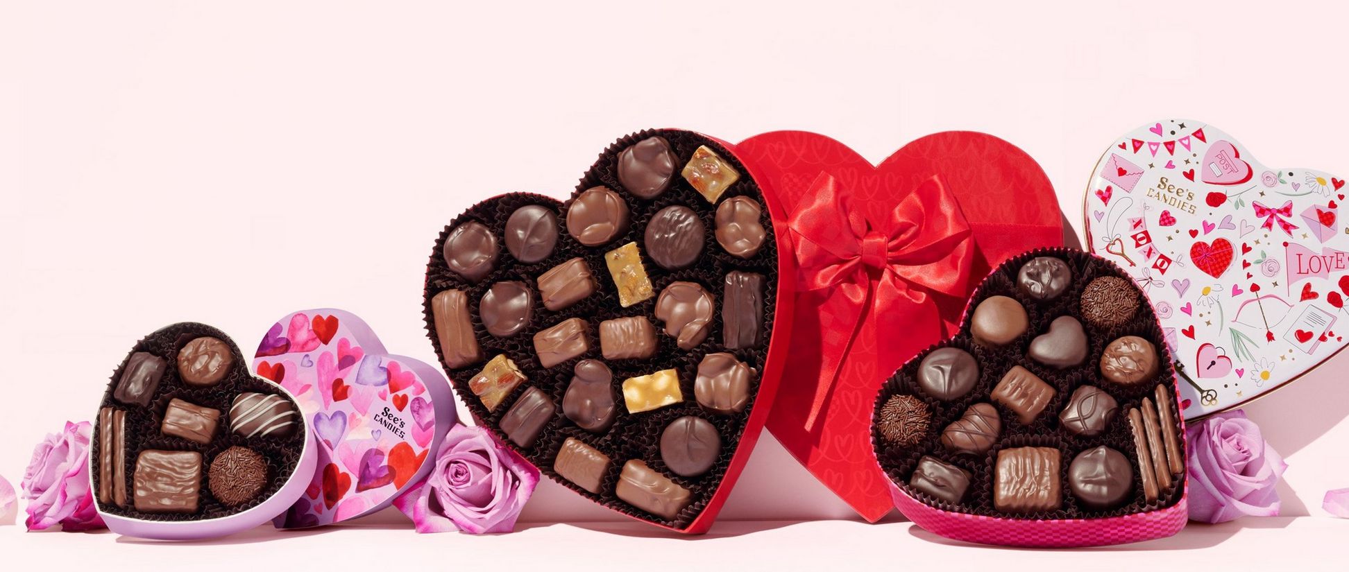 A variety of heart shaped chocolate boxes