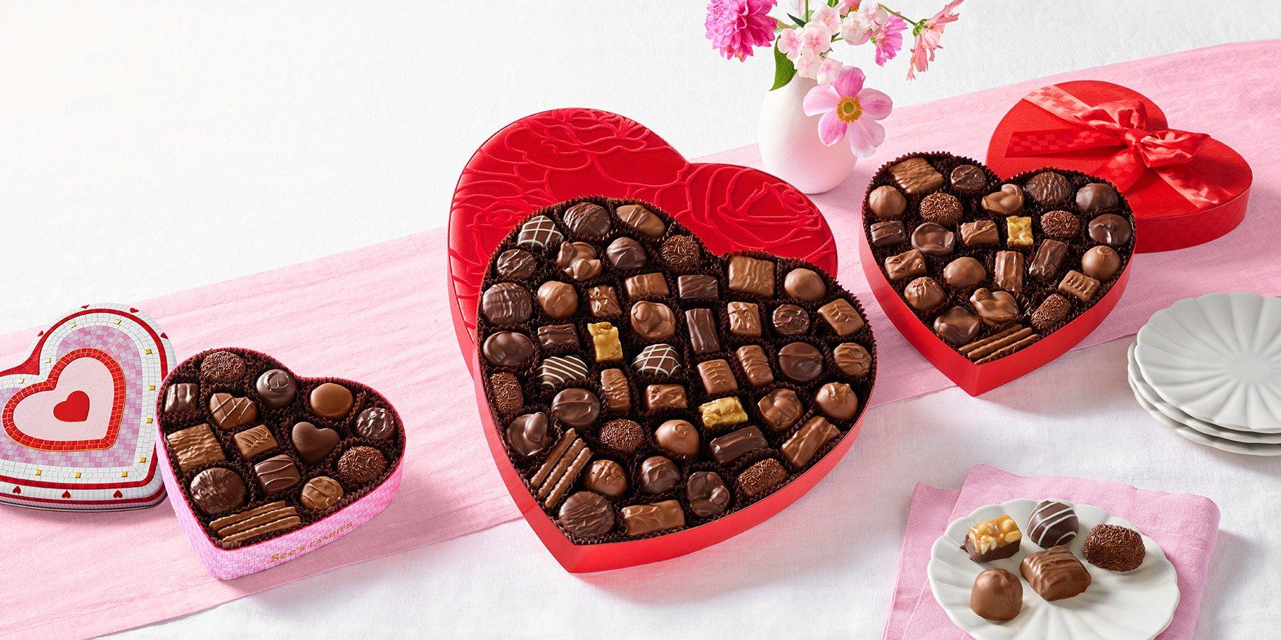 Two heart shaped chocolate boxes