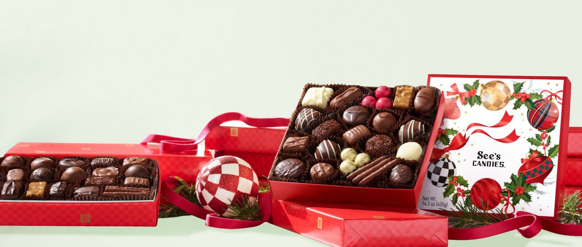 Close up of See's Candies Holiday Joy Box