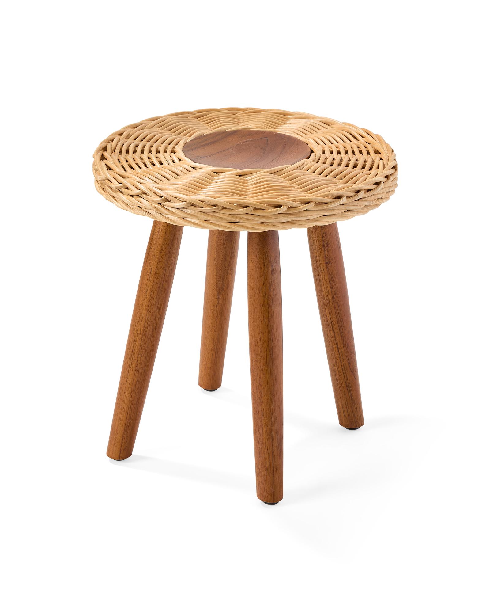 Teak and Wicker Stool | Serena and Lily