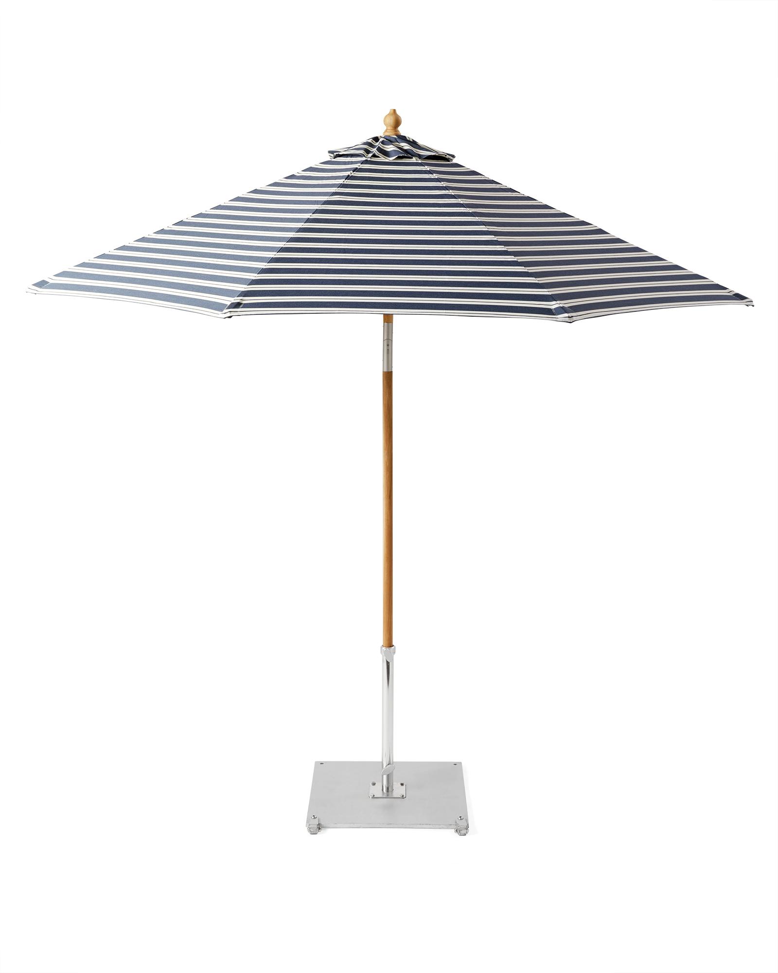 blue and white striped cantilever patio umbrella Serena and Lily