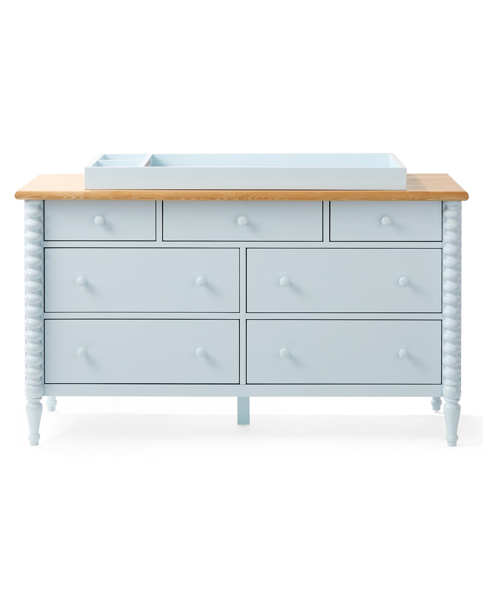 blue childrens dresser Finn 44" Narrow Mist Blue Wood 3-Drawer Kids Dresser with Door